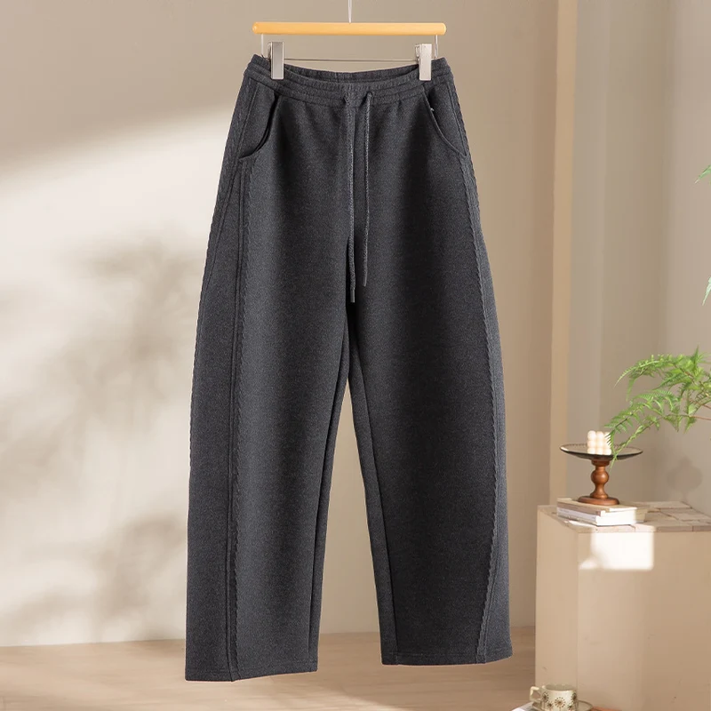 Damen Weiche High‑Waist Jogginghose aus Teddyfleece mit weitem Bein und Kordelzug Drune