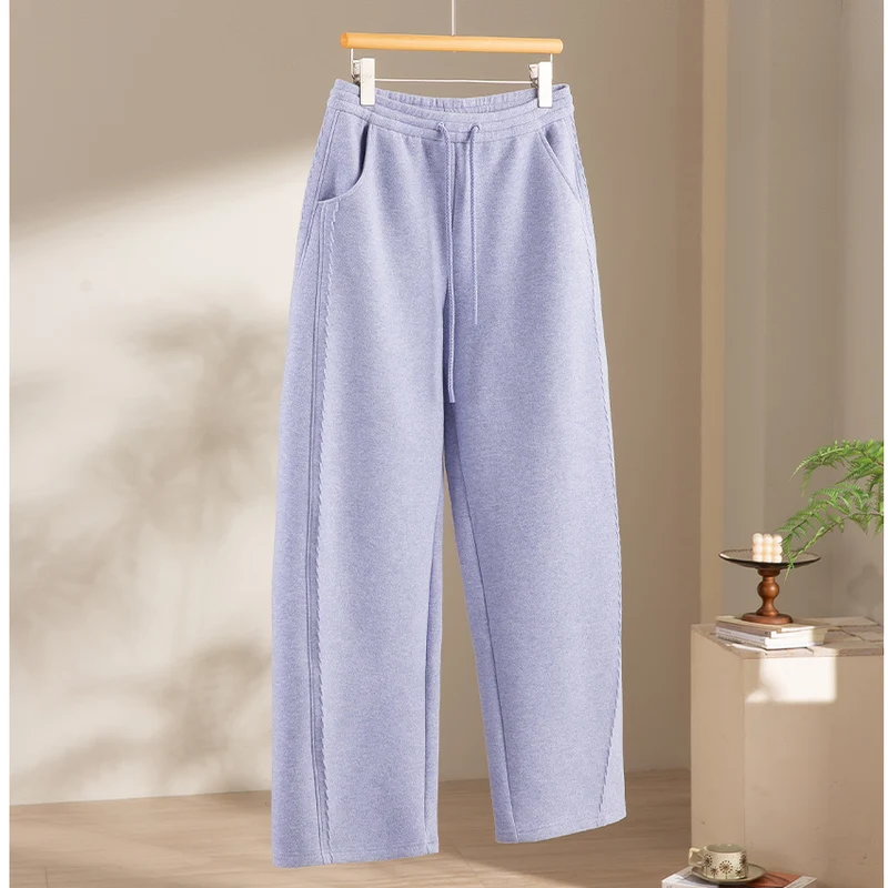 Damen Weiche High‑Waist Jogginghose aus Teddyfleece mit weitem Bein und Kordelzug Drune