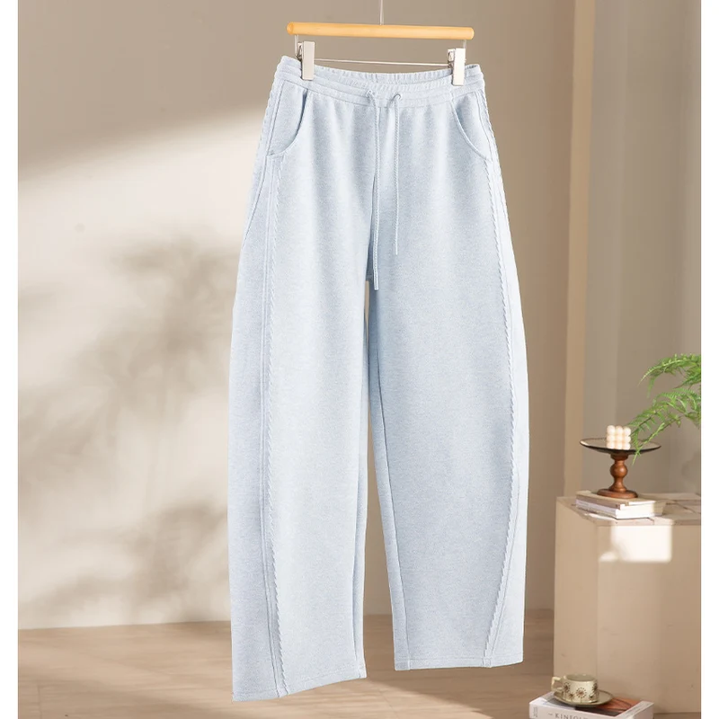 Damen Weiche High‑Waist Jogginghose aus Teddyfleece mit weitem Bein und Kordelzug Drune