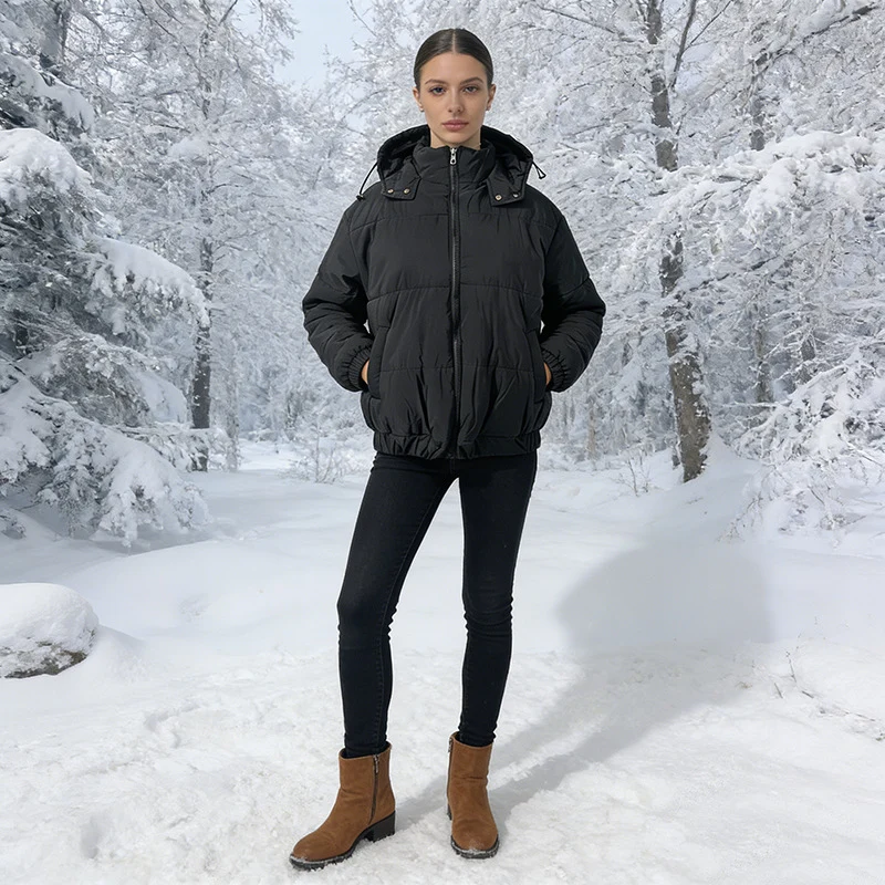 Damen Wattierte Steppjacke mit Volumenkapuze, elastischem Saum und verstellbarer Taille Drune