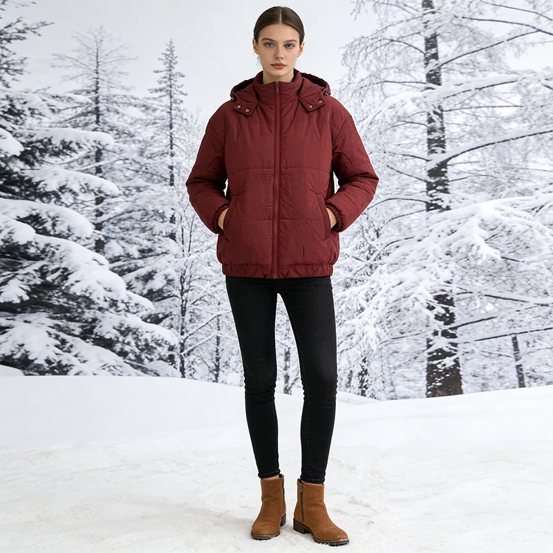 Damen Wattierte Steppjacke mit Volumenkapuze, elastischem Saum und verstellbarer Taille Drune