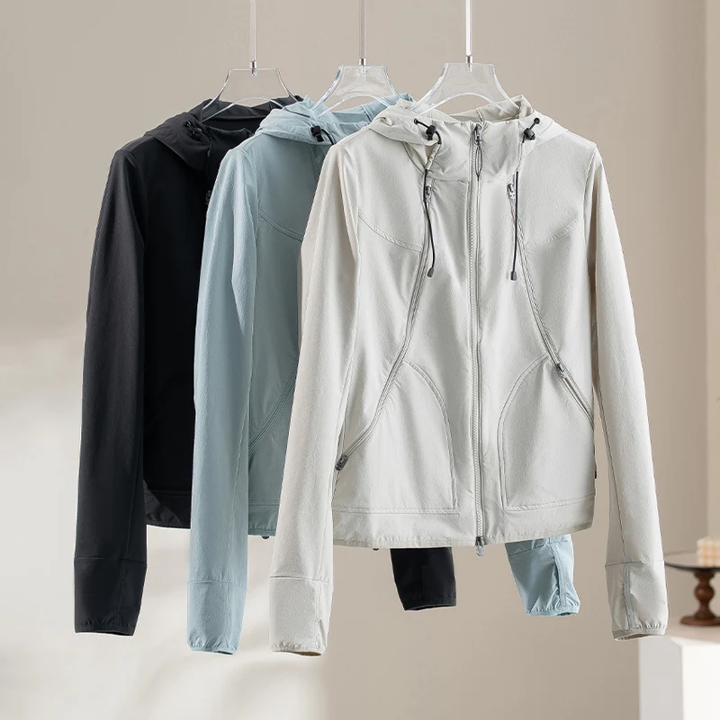 Damen Ultraleichter Kapuzen-Windbreaker mit Zwei-Wege‑Reißverschluss Drune