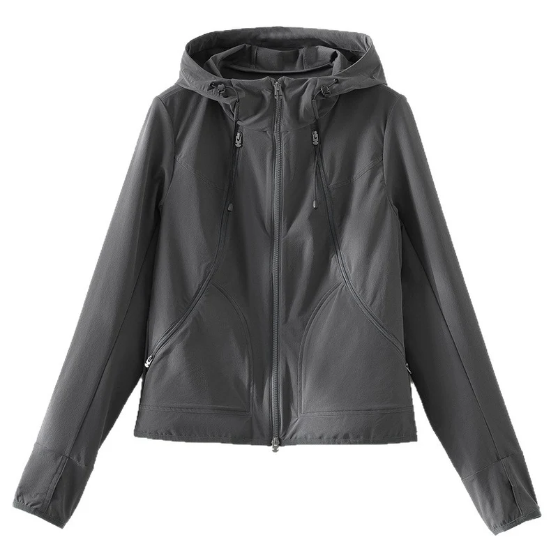 Damen Ultraleichter Kapuzen-Windbreaker mit Zwei-Wege‑Reißverschluss Drune