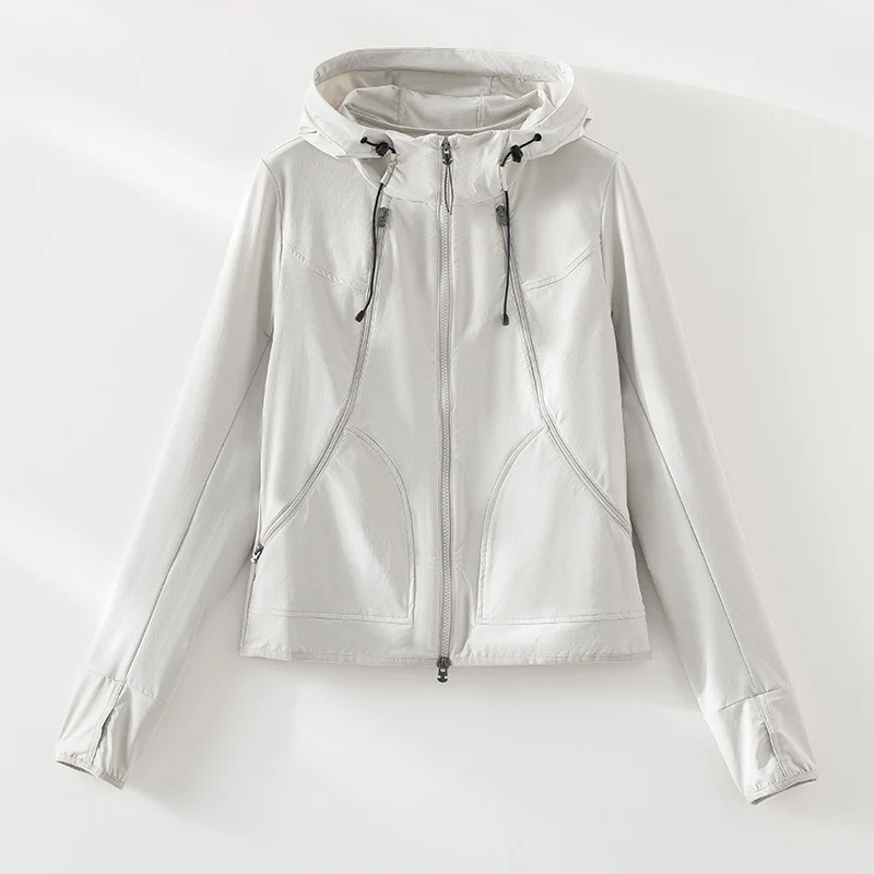 Damen Ultraleichter Kapuzen-Windbreaker mit Zwei-Wege‑Reißverschluss Drune