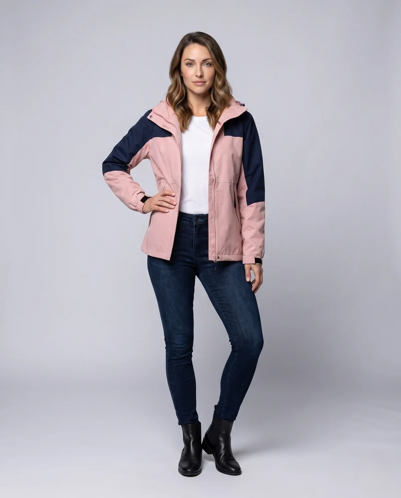 Damen atmungsaktive Softshell-Outdoormantel mit Kapuze und kontrastierenden Einsätzen Drune