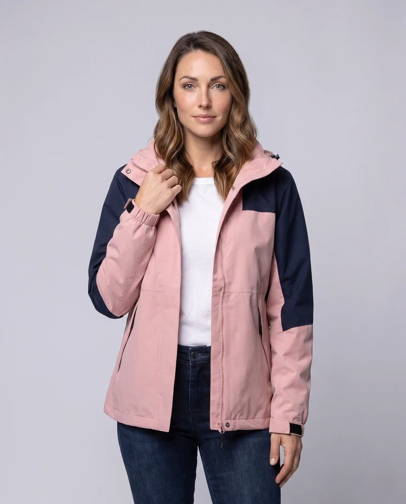 Damen atmungsaktive Softshell-Outdoormantel mit Kapuze und kontrastierenden Einsätzen Drune