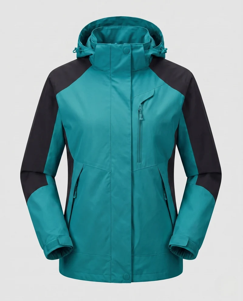 Damen atmungsaktive Softshell-Outdoormantel mit Kapuze und kontrastierenden Einsätzen Drune
