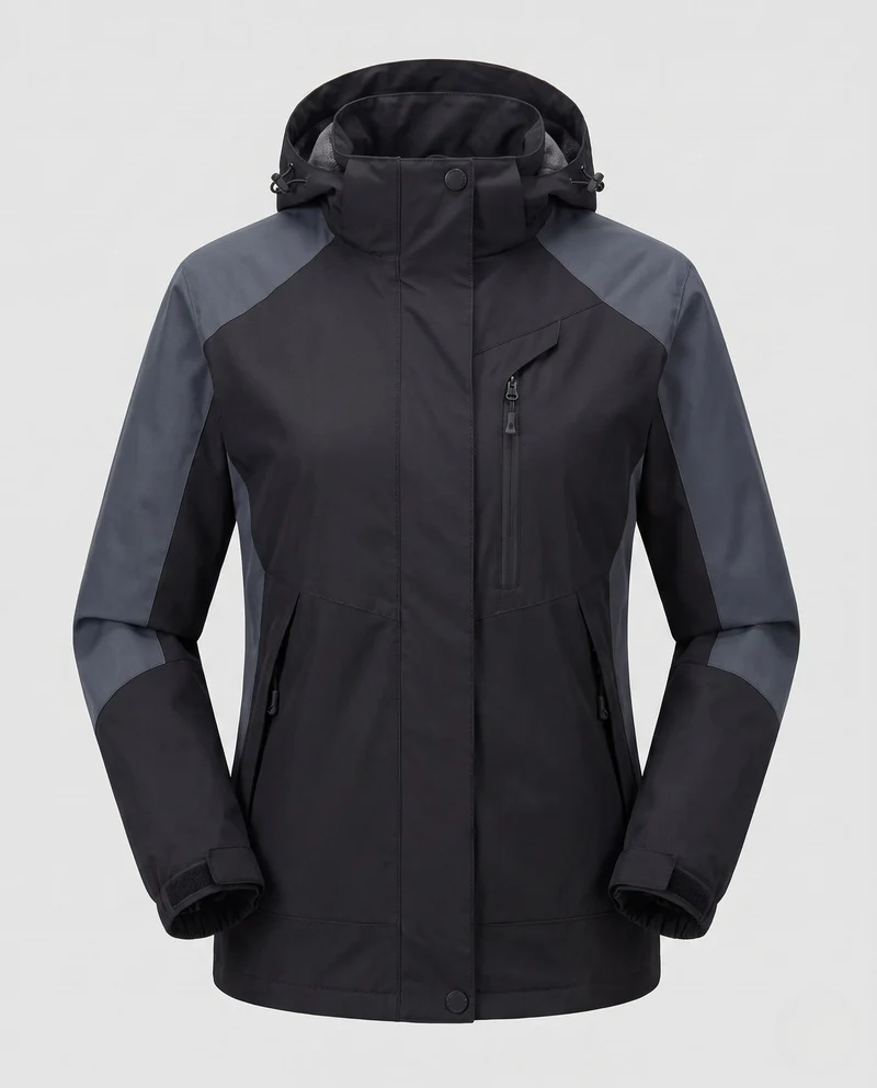 Damen atmungsaktive Softshell-Outdoormantel mit Kapuze und kontrastierenden Einsätzen Drune