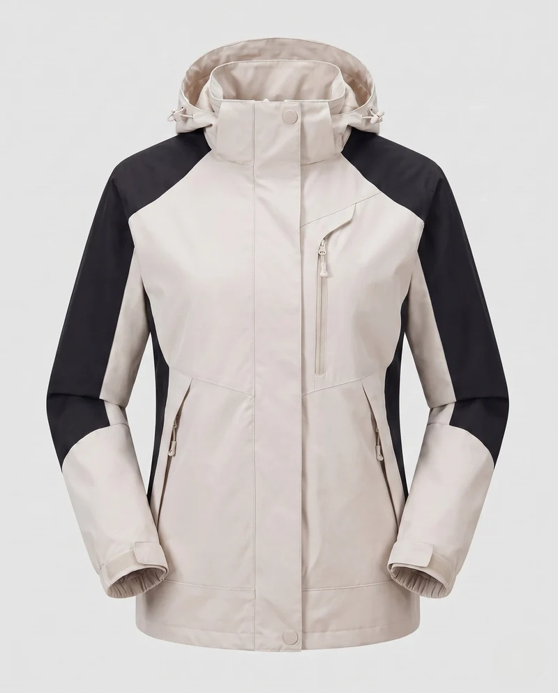Damen atmungsaktive Softshell-Outdoormantel mit Kapuze und kontrastierenden Einsätzen Drune