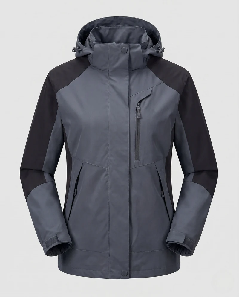 Damen atmungsaktive Softshell-Outdoormantel mit Kapuze und kontrastierenden Einsätzen Drune