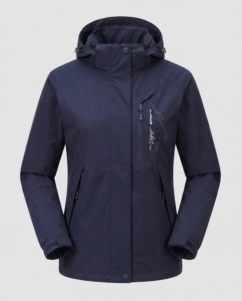 Damen atmungsaktive Softshell-Outdoormantel mit Kapuze und kontrastierenden Einsätzen Drune