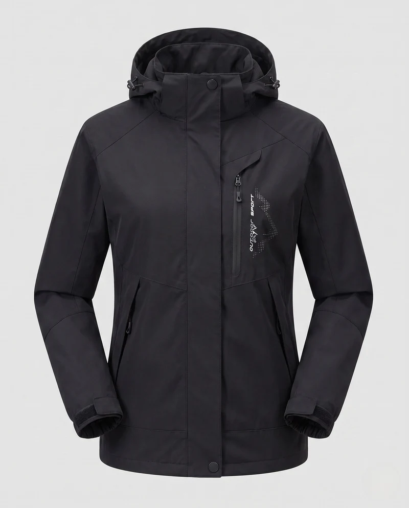 Damen atmungsaktive Softshell-Outdoormantel mit Kapuze und kontrastierenden Einsätzen Drune