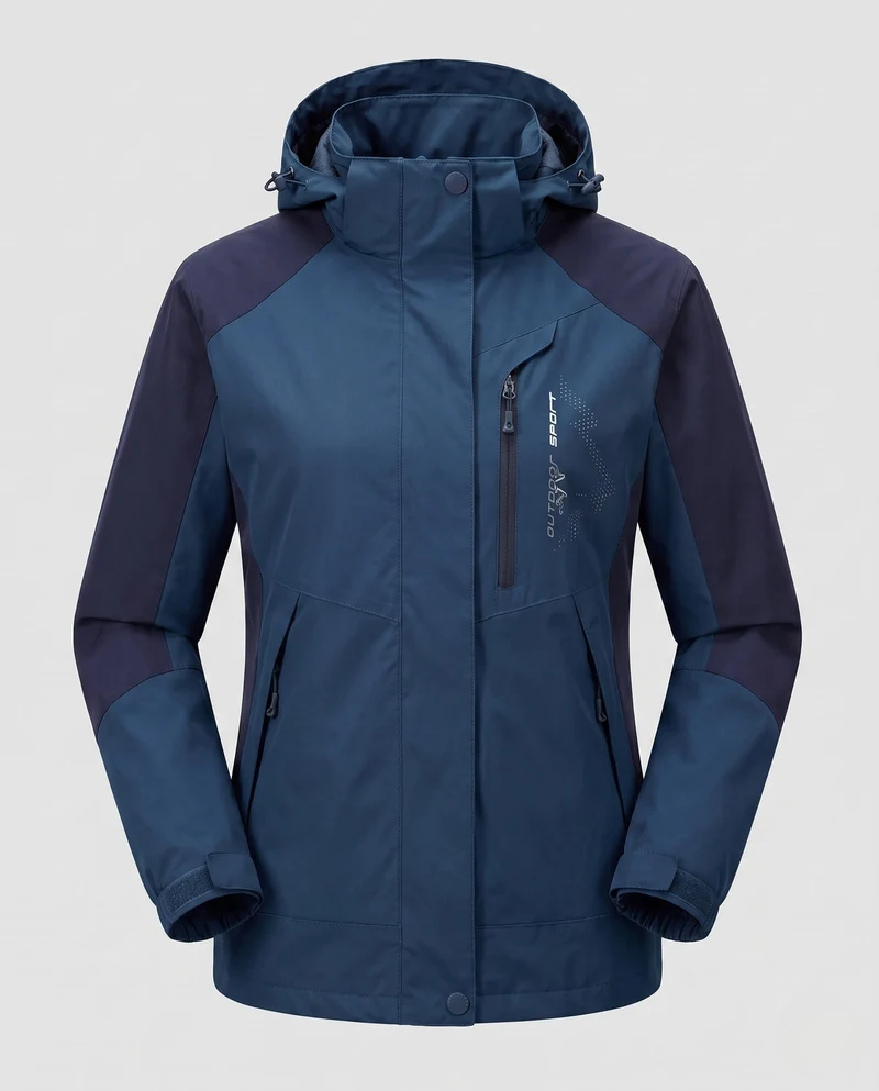 Damen atmungsaktive Softshell-Outdoormantel mit Kapuze und kontrastierenden Einsätzen Drune