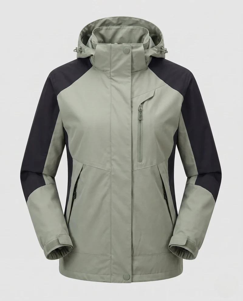 Damen atmungsaktive Softshell-Outdoormantel mit Kapuze und kontrastierenden Einsätzen Drune
