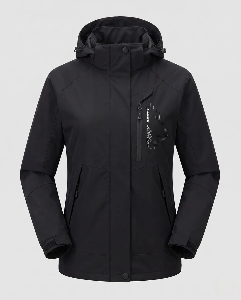 Damen atmungsaktive Softshell-Outdoormantel mit Kapuze und kontrastierenden Einsätzen Drune