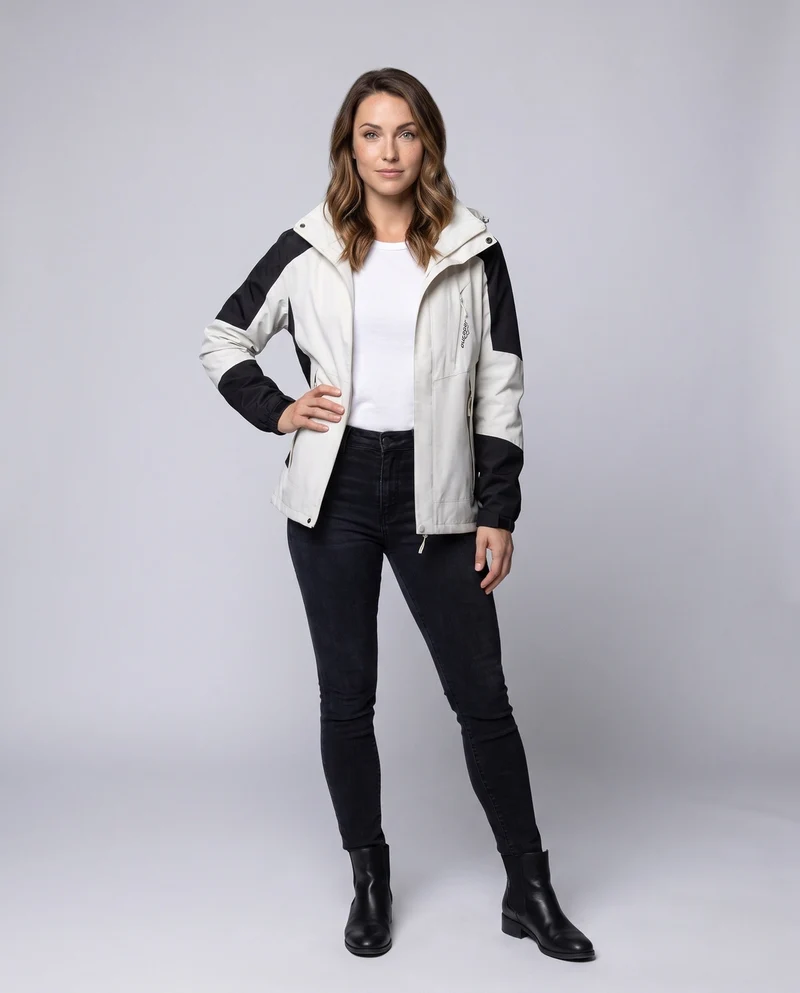 Damen Leichte Wasserdichte Outdoor-Jacke mit Kapuze Atmungsaktive Membran und Verdeckte Reißverschlüsse Drune