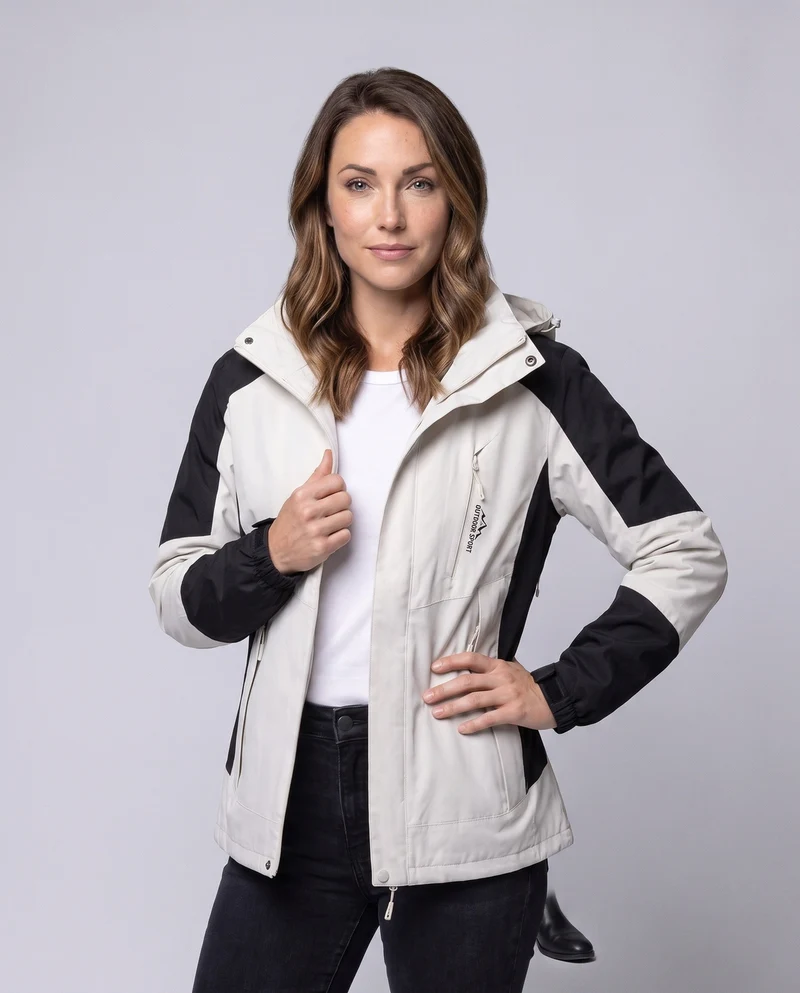 Damen Leichte Wasserdichte Outdoor-Jacke mit Kapuze Atmungsaktive Membran und Verdeckte Reißverschlüsse Drune
