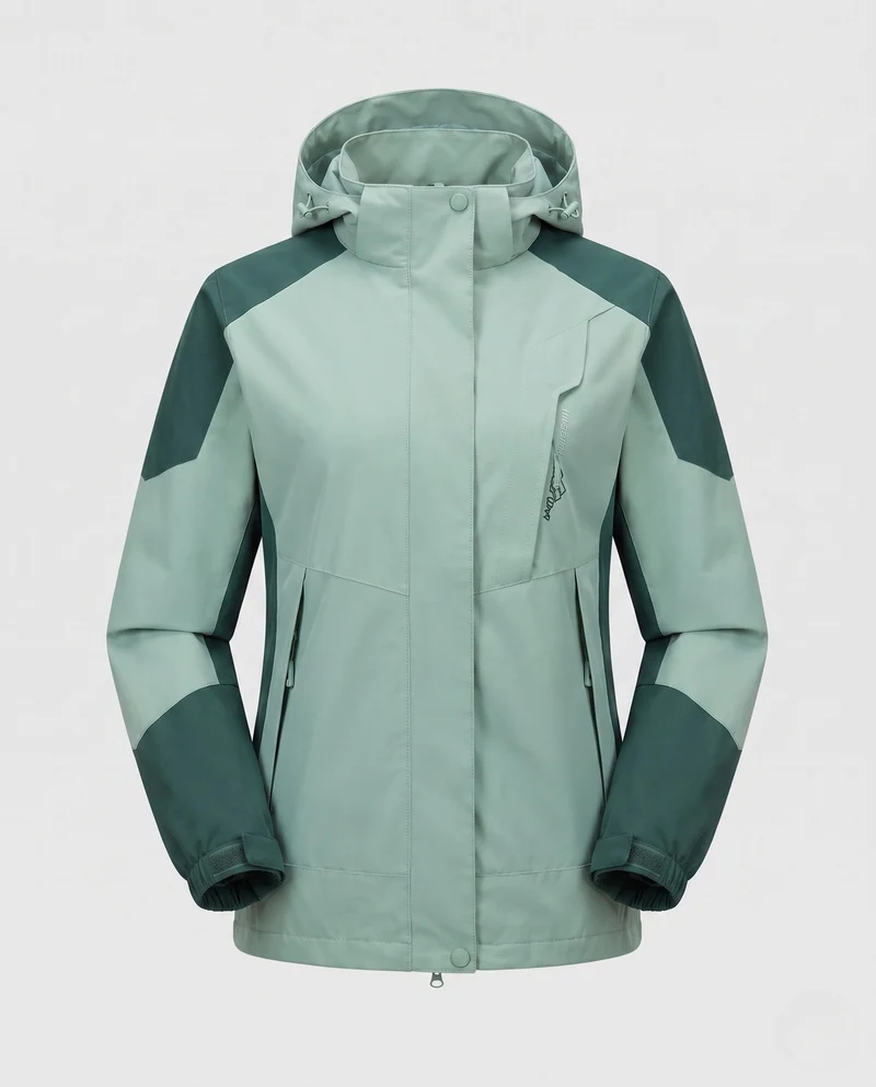 Damen Leichte Wasserdichte Outdoor-Jacke mit Kapuze Atmungsaktive Membran und Verdeckte Reißverschlüsse Drune