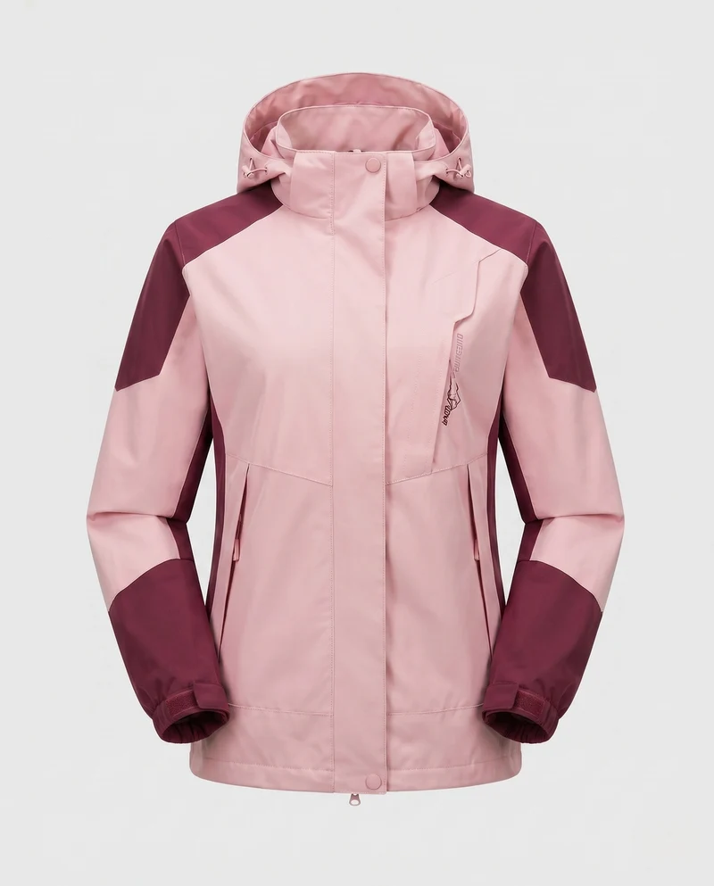 Damen Leichte Wasserdichte Outdoor-Jacke mit Kapuze Atmungsaktive Membran und Verdeckte Reißverschlüsse Drune