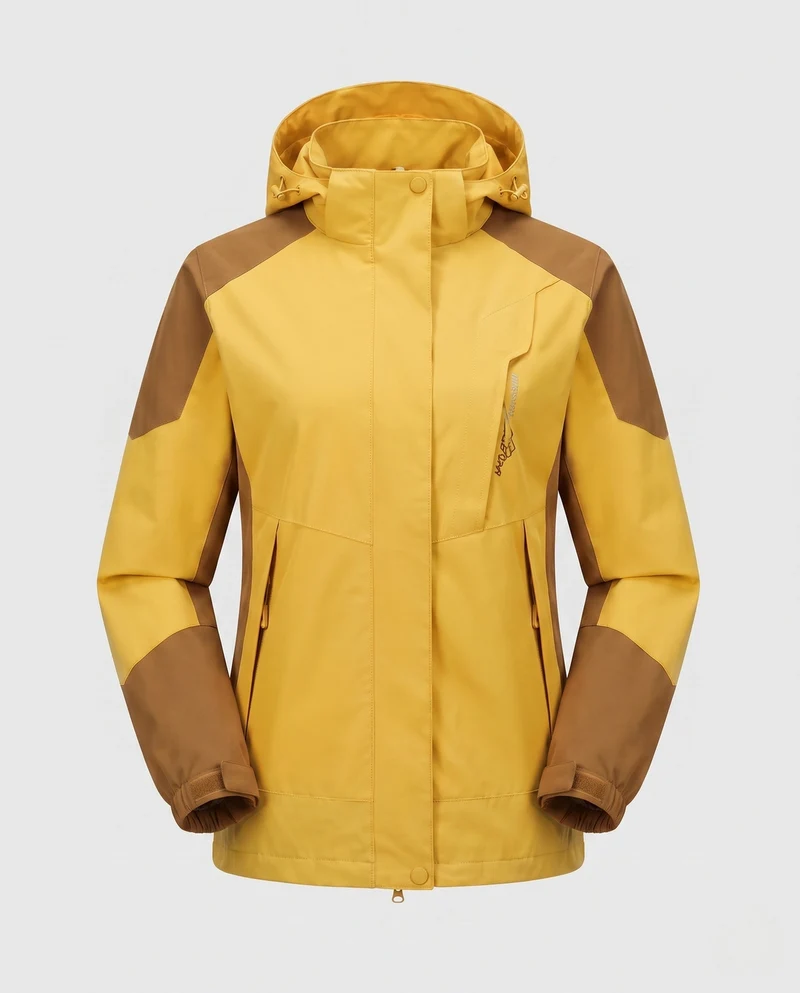 Damen Leichte Wasserdichte Outdoor-Jacke mit Kapuze Atmungsaktive Membran und Verdeckte Reißverschlüsse Drune
