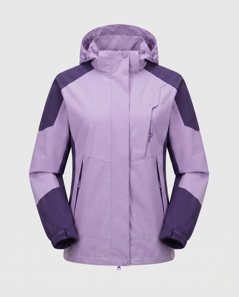 Damen Leichte Wasserdichte Outdoor-Jacke mit Kapuze Atmungsaktive Membran und Verdeckte Reißverschlüsse Drune