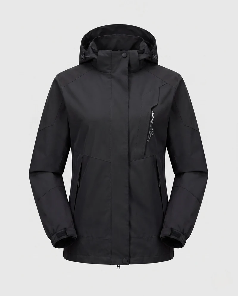 Damen Leichte Wasserdichte Outdoor-Jacke mit Kapuze Atmungsaktive Membran und Verdeckte Reißverschlüsse Drune