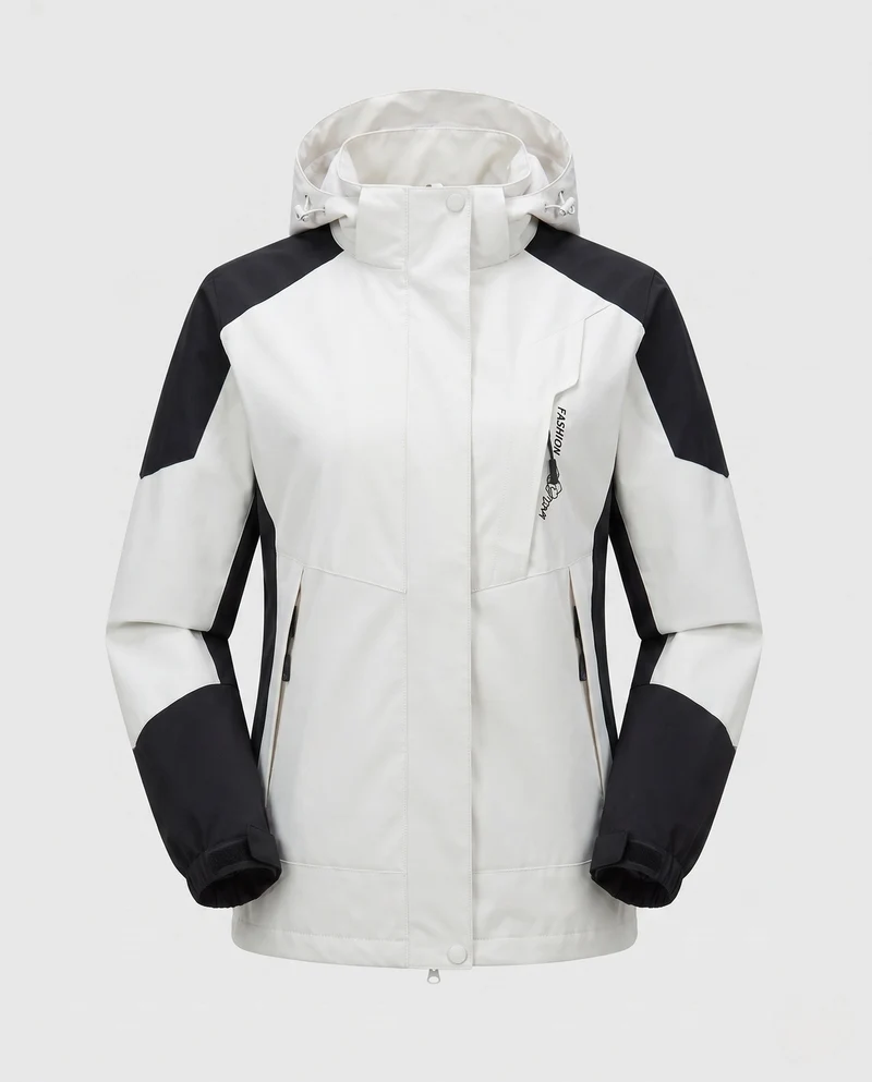 Damen Leichte Wasserdichte Outdoor-Jacke mit Kapuze Atmungsaktive Membran und Verdeckte Reißverschlüsse Drune