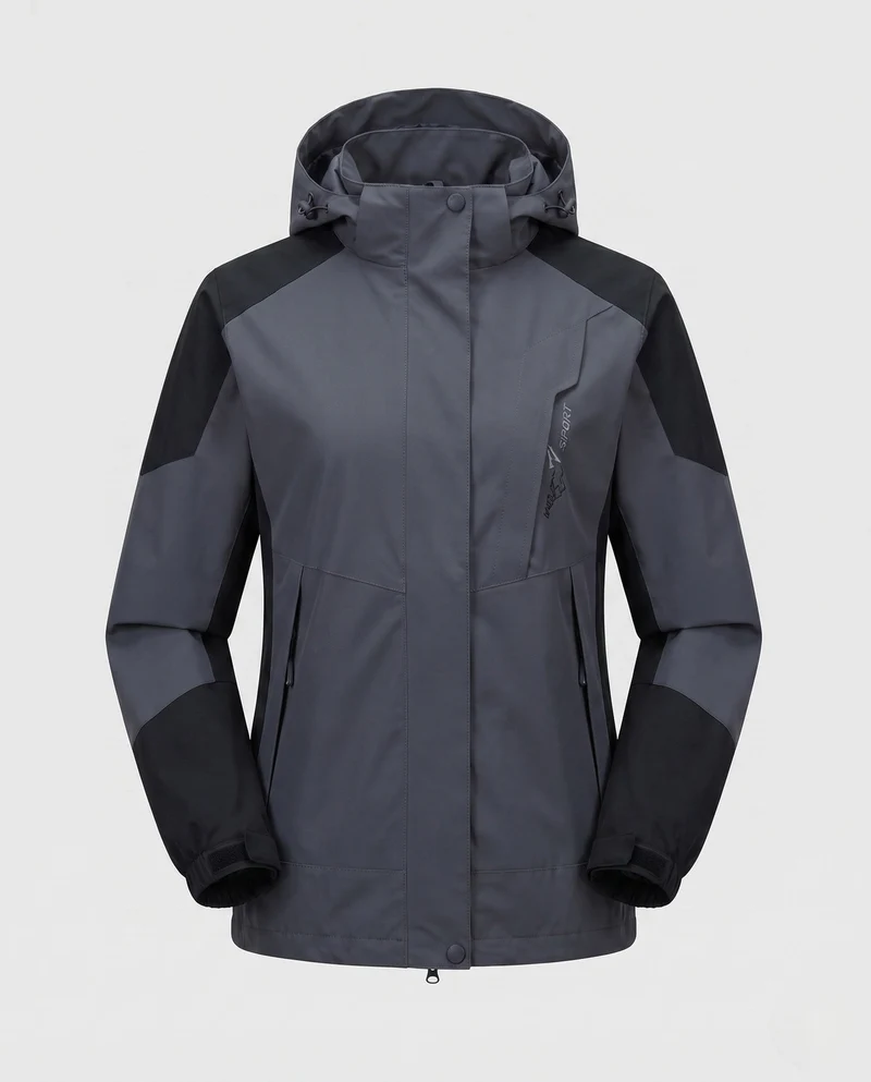 Damen Leichte Wasserdichte Outdoor-Jacke mit Kapuze Atmungsaktive Membran und Verdeckte Reißverschlüsse Drune