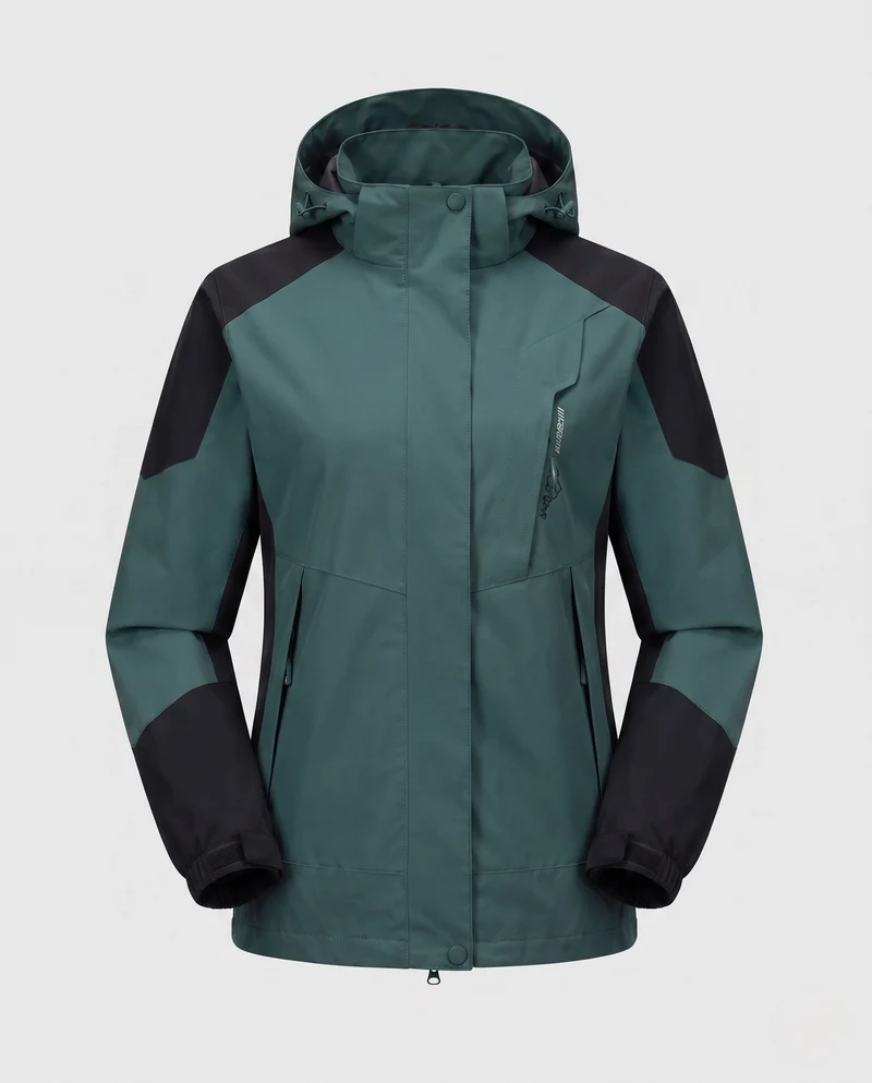 Damen Leichte Wasserdichte Outdoor-Jacke mit Kapuze Atmungsaktive Membran und Verdeckte Reißverschlüsse Drune