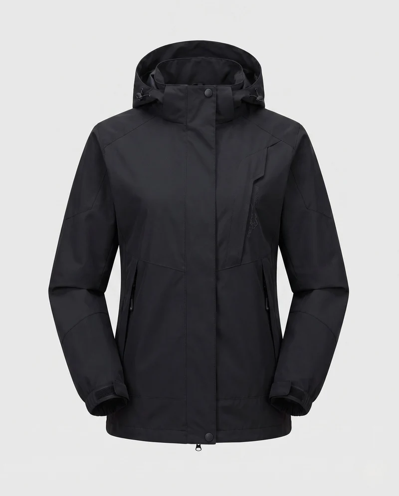 Damen Leichte Wasserdichte Outdoor-Jacke mit Kapuze Atmungsaktive Membran und Verdeckte Reißverschlüsse Drune