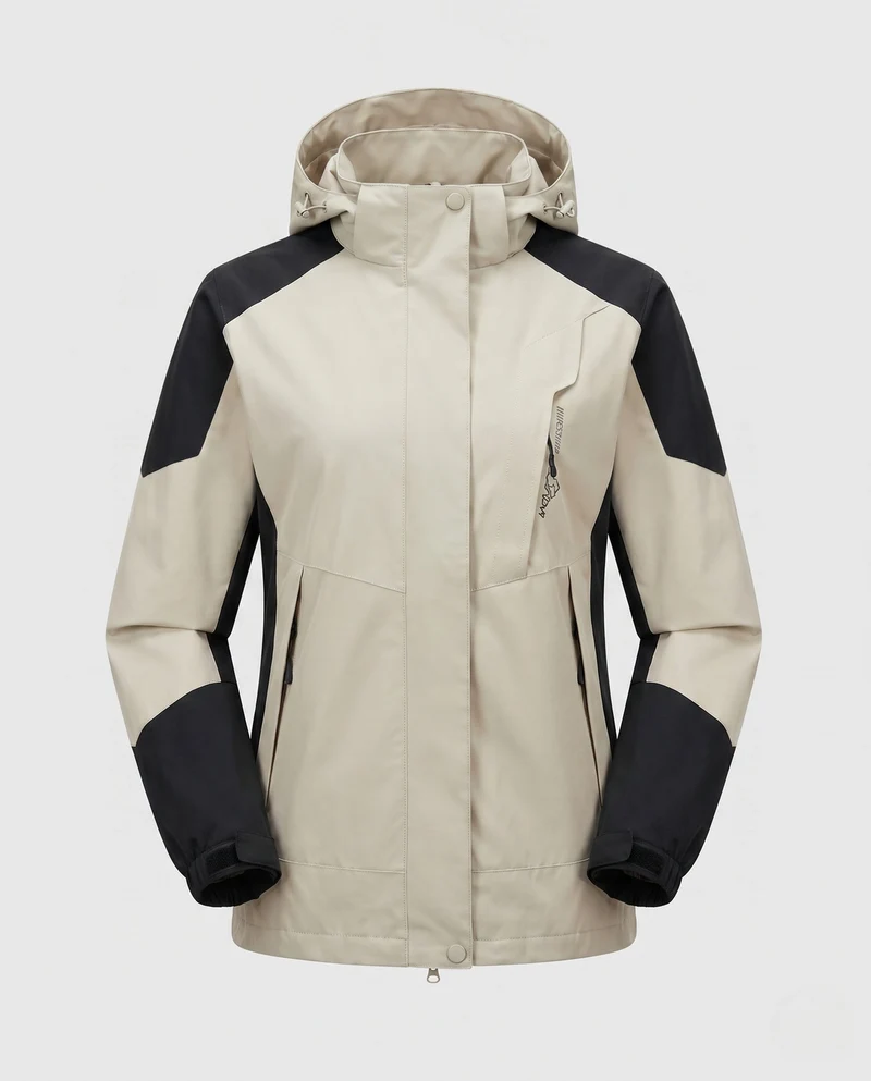 Damen Leichte Wasserdichte Outdoor-Jacke mit Kapuze Atmungsaktive Membran und Verdeckte Reißverschlüsse Drune