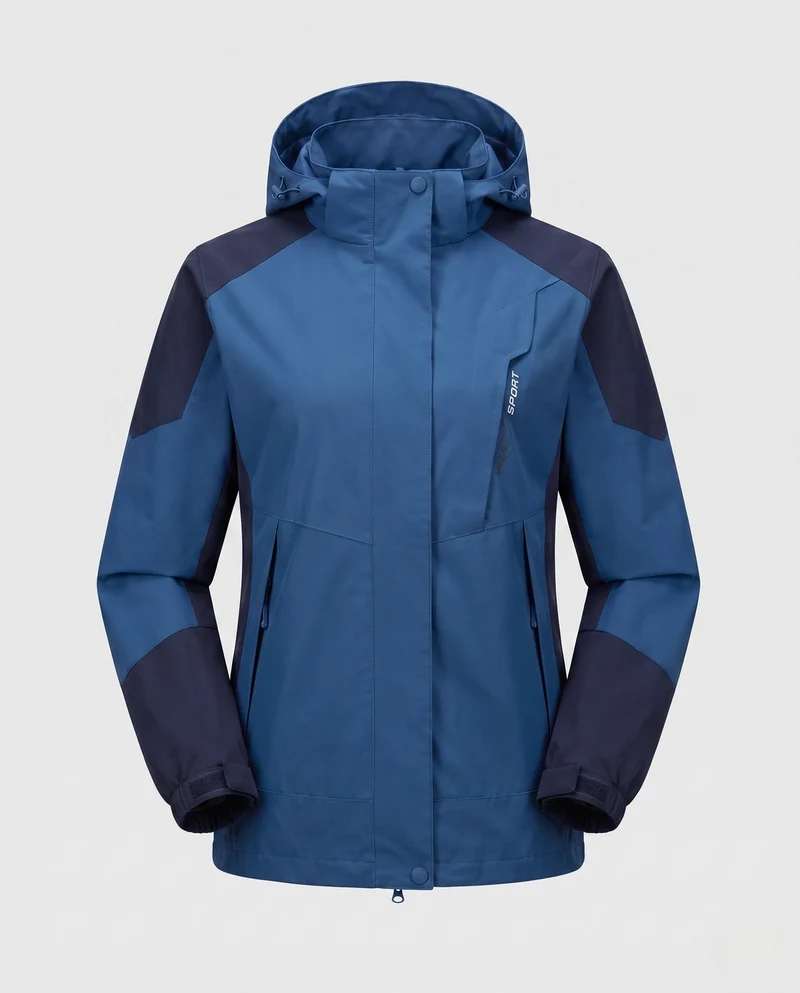 Damen Leichte Wasserdichte Outdoor-Jacke mit Kapuze Atmungsaktive Membran und Verdeckte Reißverschlüsse Drune