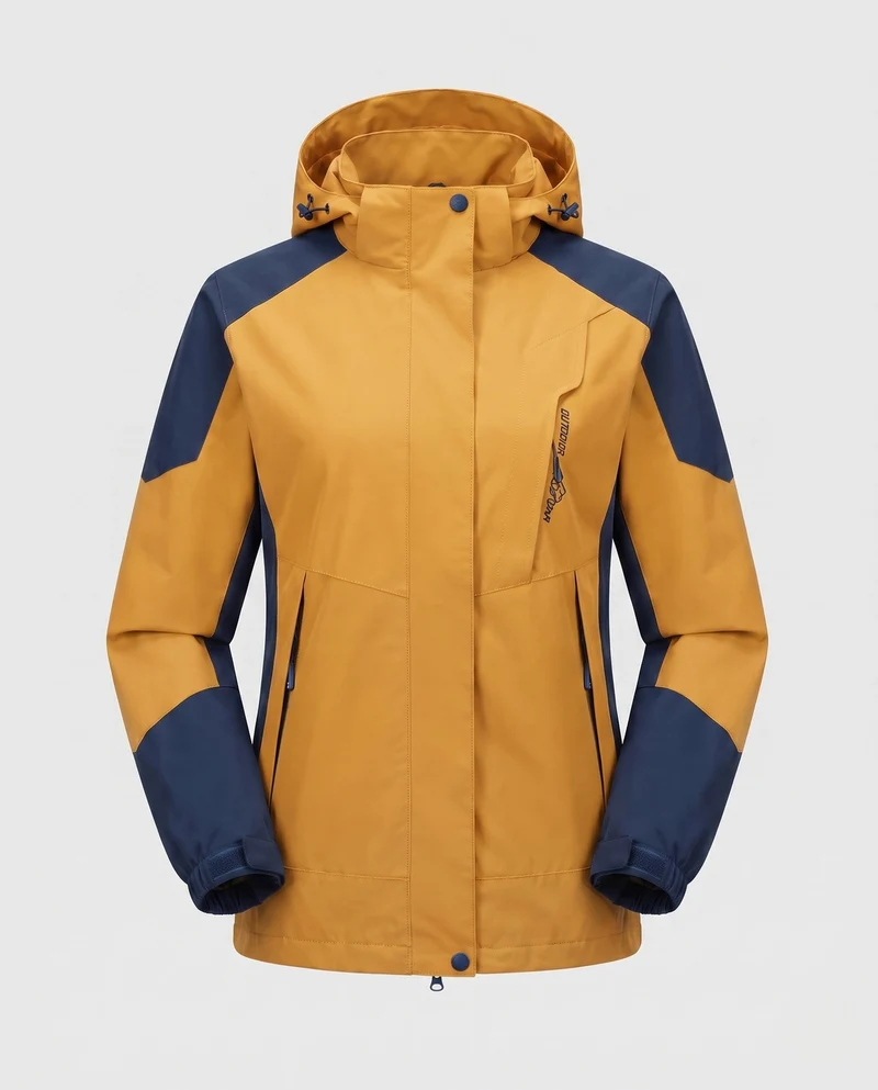 Damen Leichte Wasserdichte Outdoor-Jacke mit Kapuze Atmungsaktive Membran und Verdeckte Reißverschlüsse Drune