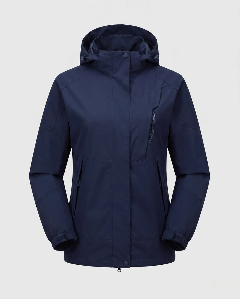 Damen Leichte Wasserdichte Outdoor-Jacke mit Kapuze Atmungsaktive Membran und Verdeckte Reißverschlüsse Drune