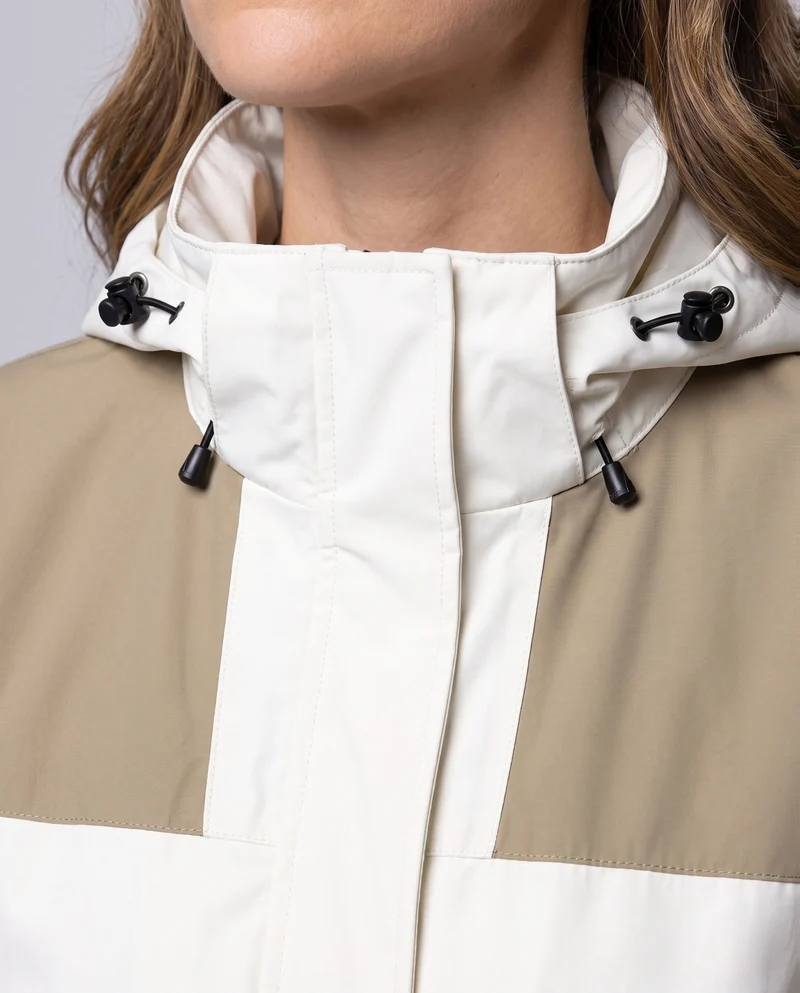 Damen leichte zweischichtige Kapuzenjacke mit winddichter Membran und funktionalen Reißverschlusstaschen Drune
