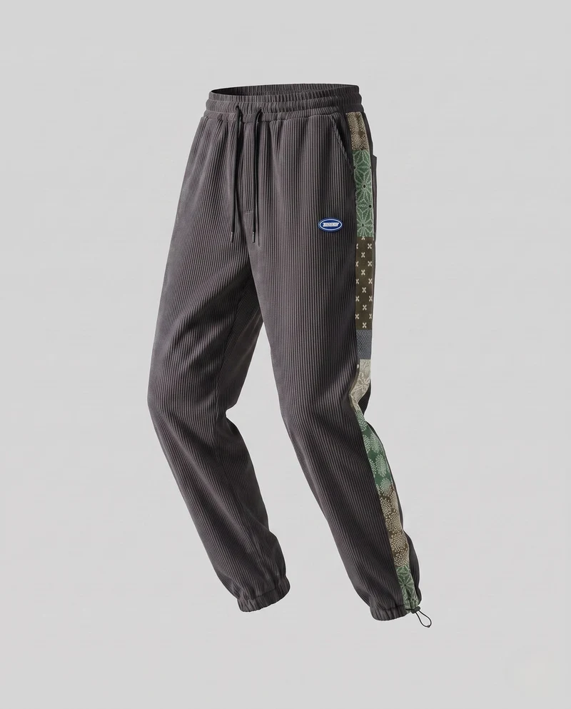 Frauen lockere Cord-Jogginghosen mit Patchwork-Seitenstreifen, elastischem Bund und Bündchen Drune