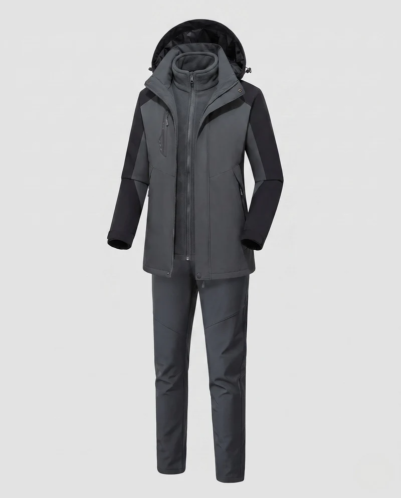 Damen multifunktionale Softshell Outdoorjacke Set mit Fleece Innenjacke und funktionalen Hosen Drune