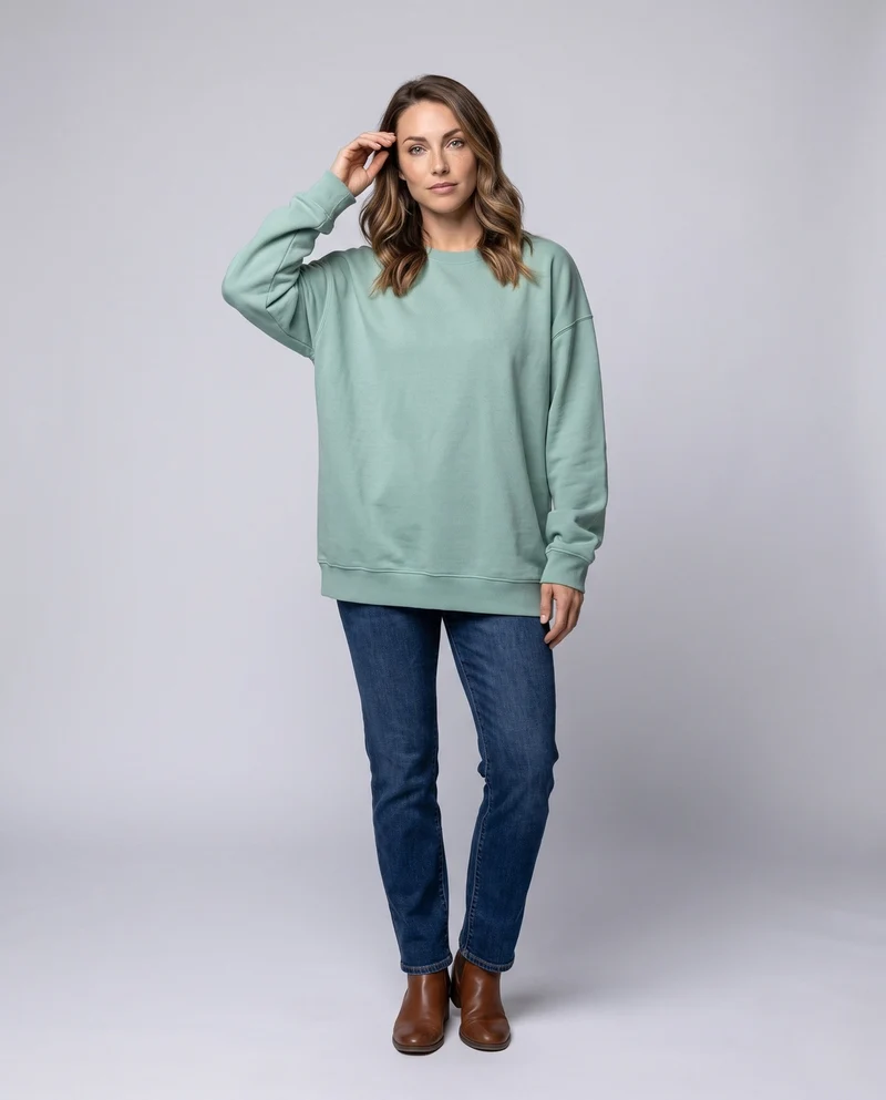 Damen Oversized Sweatshirt mit Rundhalsausschnitt und Drop-Shoulder Drune