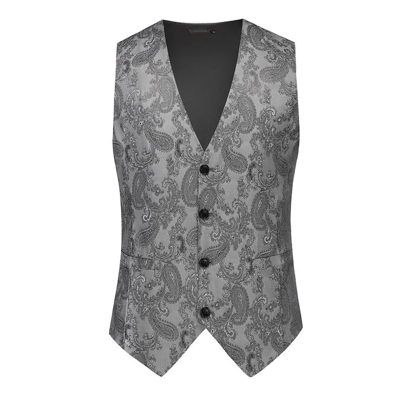 Herren nan feine Jacquard-Anzugweste mit V-Ausschnitt, Zierknöpfen und schmaler Silhouette Drune