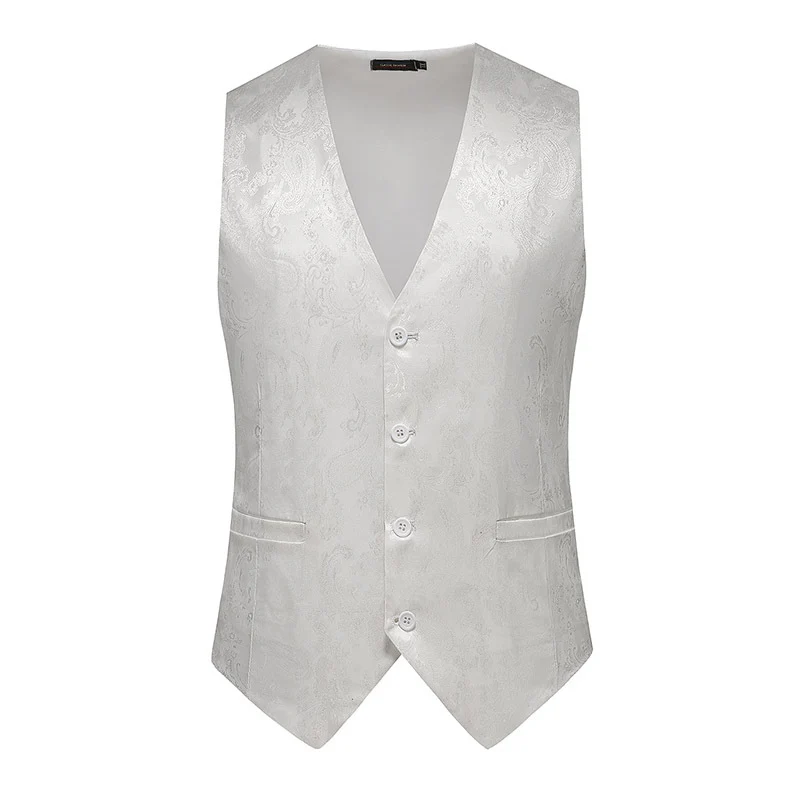 Herren nan feine Jacquard-Anzugweste mit V-Ausschnitt, Zierknöpfen und schmaler Silhouette Drune