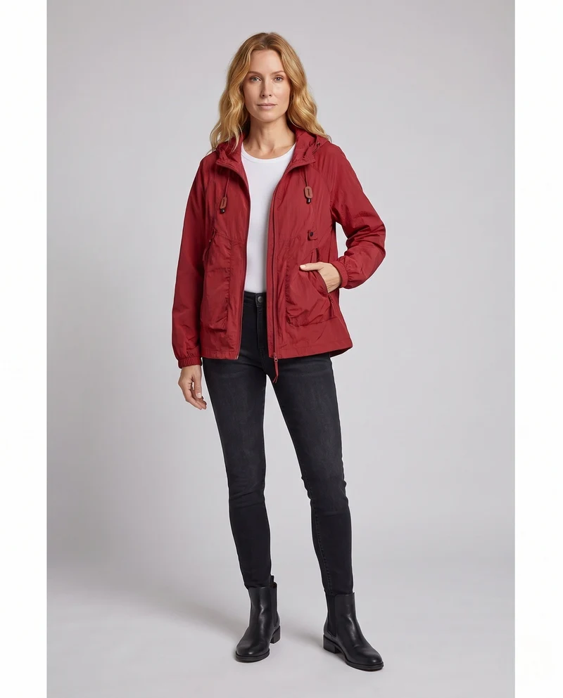 Damen ultraleichte Outdoor-Jacke mit verstellbarem Kapuzenkragen Drune