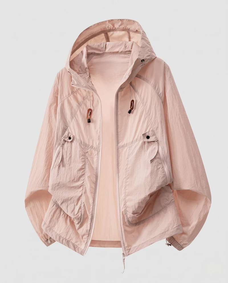 Damen ultraleichte Outdoor-Jacke mit verstellbarem Kapuzenkragen Drune