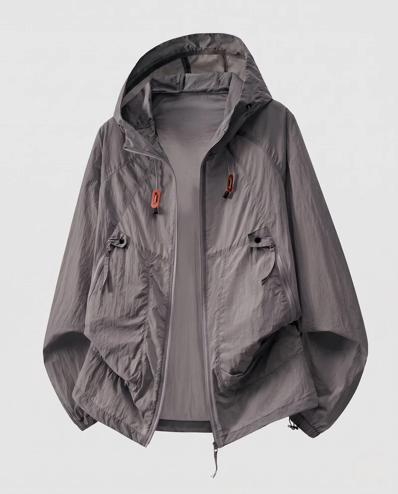 Damen ultraleichte Outdoor-Jacke mit verstellbarem Kapuzenkragen Drune