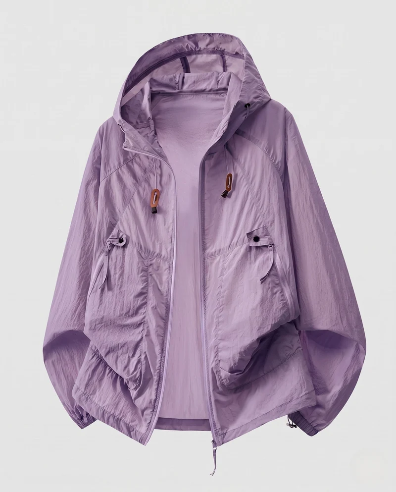 Damen ultraleichte Outdoor-Jacke mit verstellbarem Kapuzenkragen Drune