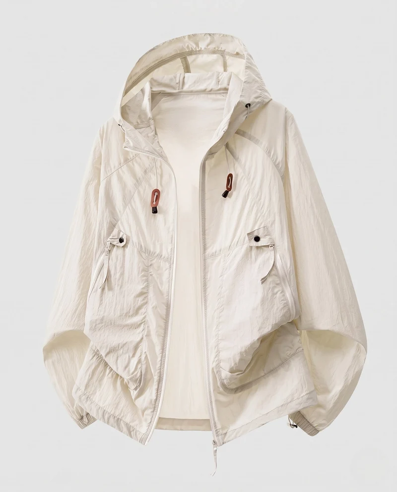 Damen ultraleichte Outdoor-Jacke mit verstellbarem Kapuzenkragen Drune