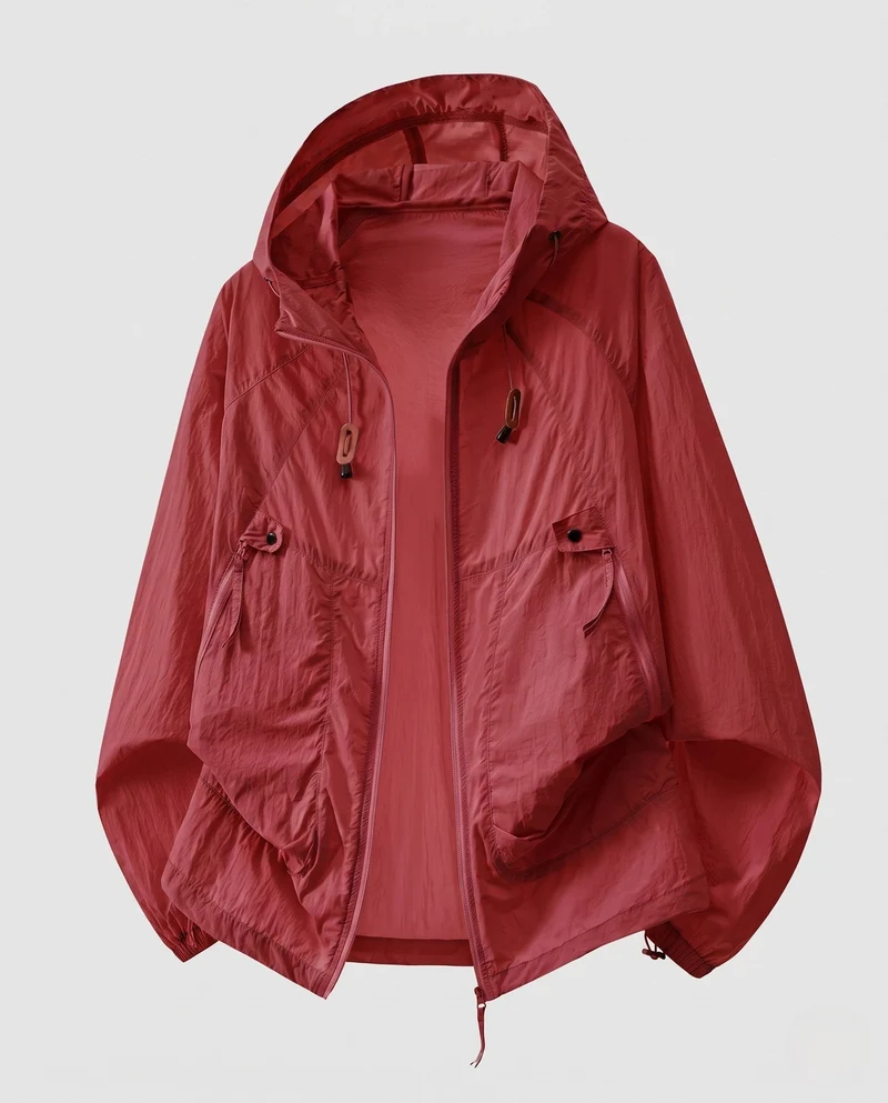 Damen ultraleichte Outdoor-Jacke mit verstellbarem Kapuzenkragen Drune