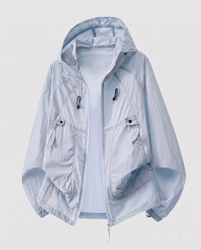 Damen ultraleichte Outdoor-Jacke mit verstellbarem Kapuzenkragen Drune