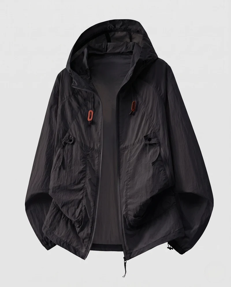 Damen ultraleichte Outdoor-Jacke mit verstellbarem Kapuzenkragen Drune