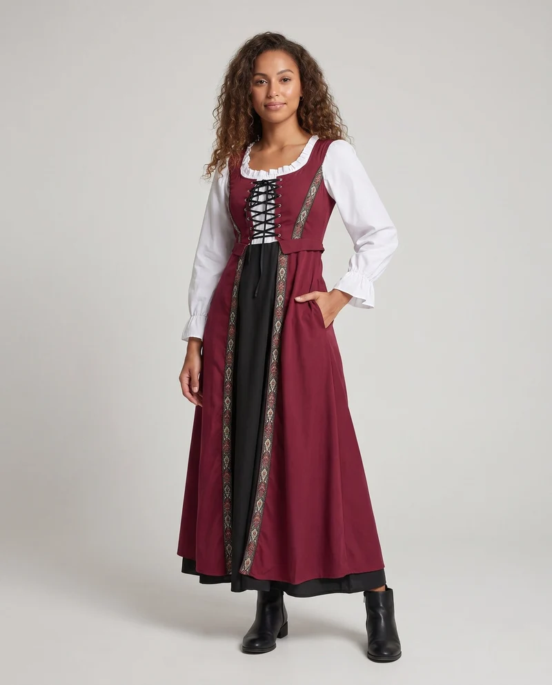 Damen Trachtenkleid mit dekorativer Schnürung und farbigen Stickdetails Drune