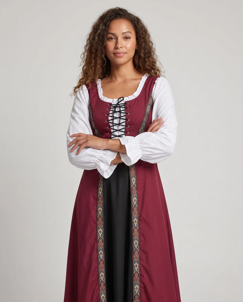 Damen Trachtenkleid mit dekorativer Schnürung und farbigen Stickdetails Drune